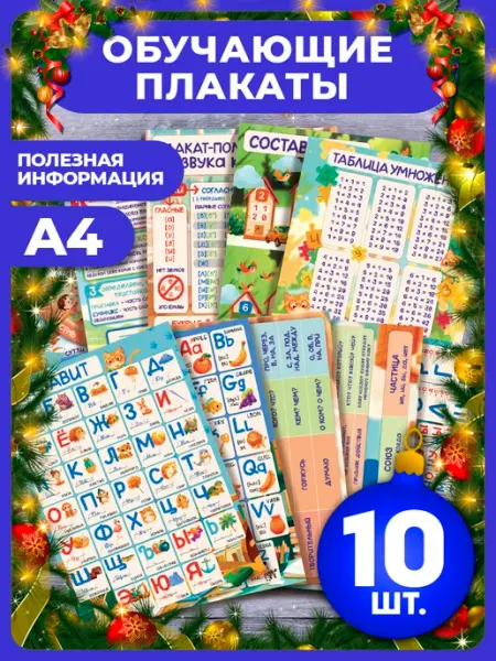 AniBox Набор обучающих учебных плакатов А4 12 шт русский математика