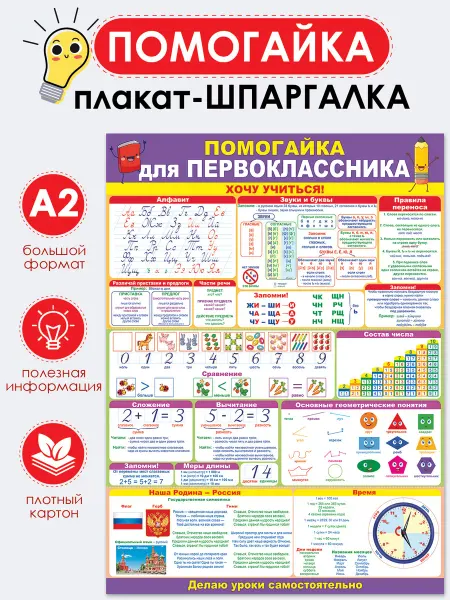 ТМ открытая планета Плакат "Помогайка для первоклассника" на стену в школу А2