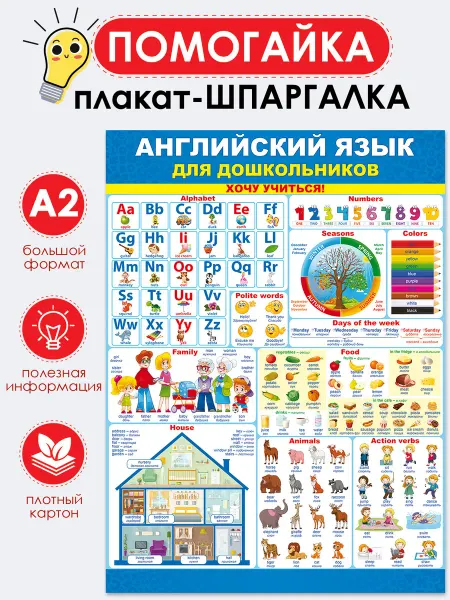 ТМ Помогайка Обучающий плакат по английскому языку для дошкольников