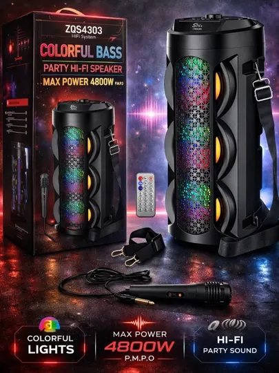 Bluetooth колонка ZQS4303 4239 с микрофоном, RGB подсветка, мощный бас