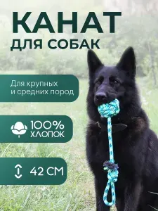 Игрушка для собак крупных и средних пород NUNBELL Грейфер 42х8см, мяч с ручкой, перетяжка, канат