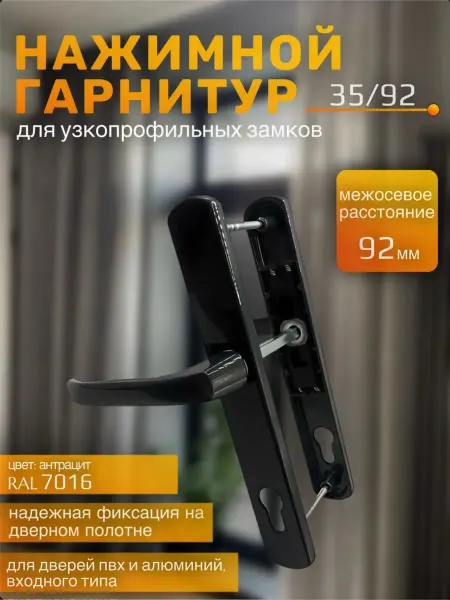 Нажимной гарнитур для пластиковой двери 35 92 антрацит