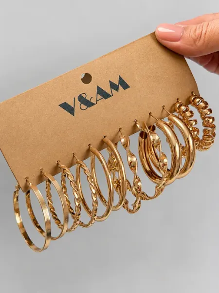 V&AM Серьги кольца круглые бижутерия набор 6 пар