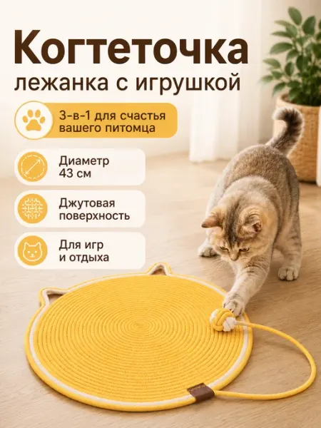 Когтеточка для кошки напольная с игрушкой 43 см