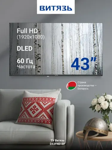 Витязь Телевизор D43FN01BF, с пультом ДУ, HD, DLED, time shift, 43″ Full HD, черный