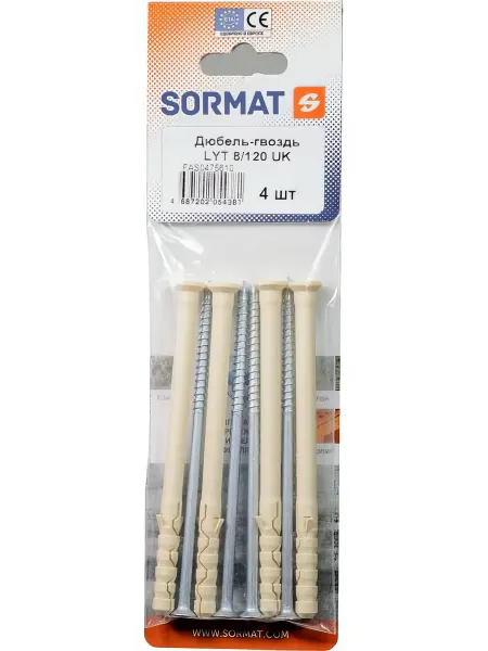 Дюбель-гвоздь SORMAT LYT 8 120 UK KP нейлон 4 шт