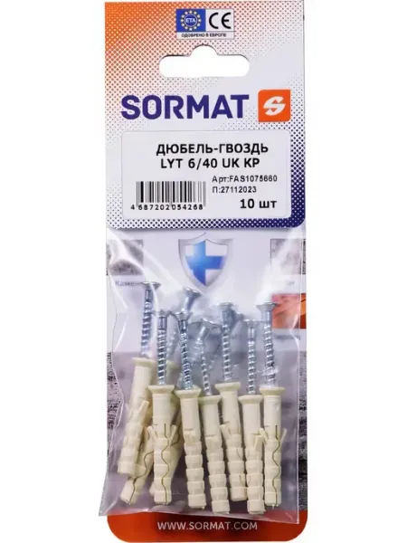 Дюбель-гвоздь SORMAT LYT 6 40 LK SP нейлон 10 шт
