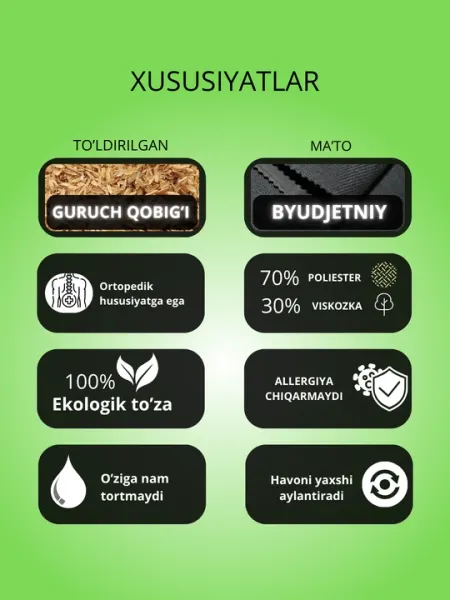 Ортопедическая сидушка из рисовой шелухи, BELLIM, бюджетная, B-1, 43x46 см