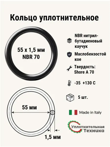 Уплотнительная техника Кольцо уплотнительное 55х1,5 NBR70, 5 шт
