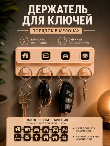 Ключница настенная без сверления, самоклеящаяся