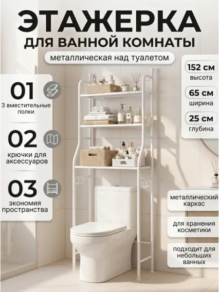 Этажерка над туалетом напольная в ванную