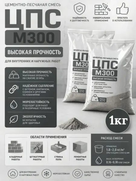 Пескобетон сухой раствор M-300 1 кг