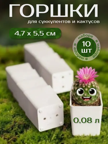 Garden Emili Пластиковые горшки для кактусов и суккулентов 10 шт 0.08 л