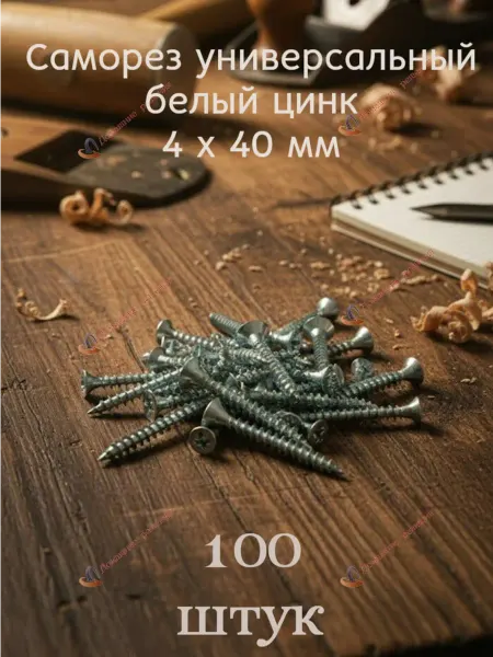 Домашние решения Саморез универсальный белый 4 х 40 мм, 100 штук