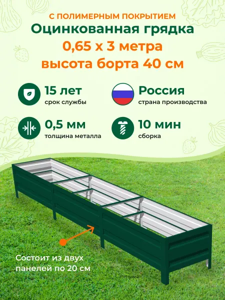 Грядки на дачу Оцинкованные грядки и с полимерным покрытием 0,65х3,0х0,4м