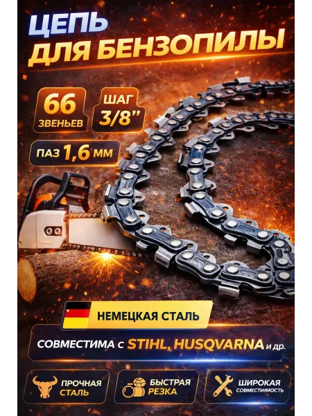Stihl Цепь для бензопилы 66 звеньев, шаг 3 8, паз 1,6 мм