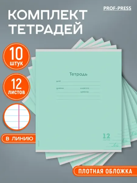 Prof-Press Тетради в линейку 12 листов 10 штук