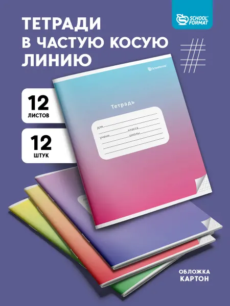 Schoolformat Тетради в частую косую линию 12 листов набор 12 штук