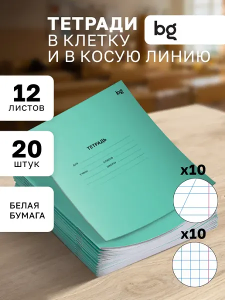 BG Тетради в клетку и косую линейку 12 листов 20 штук