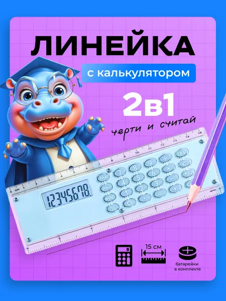 Тимбо-Лимбо Линейка 15 см с калькулятором для школы