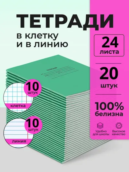 Бумажная фабрика "Гознак" Тетради в клетку и линейку 24 листа по 10 шт