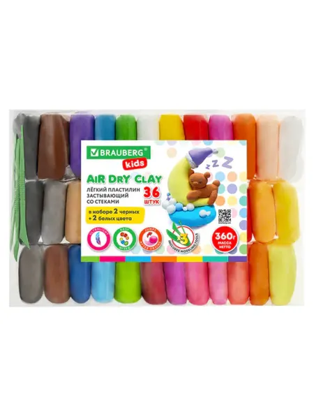 BRAUBERG KIDS Пластилин супер лёгкий воздушный застывающий 36 шт. (32 цвет