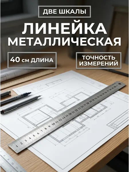 Attache Линейка металлическая 40 см двусторонняя шкала