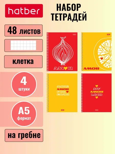 Hatber Тетрадь 48 листов А5 клетка 4 штуки бархатное покрытие