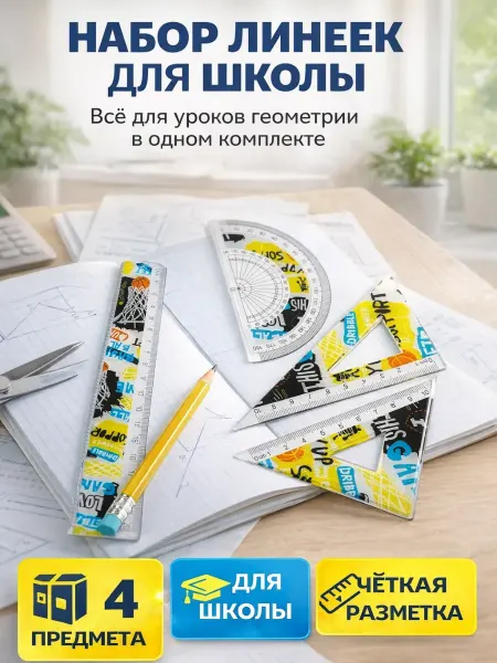 FAI_zone Набор линеек с транспортиром и угольниками для школы и дома