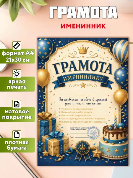 Филькина грамота Грамота Имениннику А4, подарок на день рождения