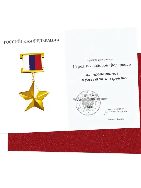 Удостоверение Герой Российской Федерации, с печатью, копия