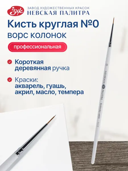 Невская палитра Кисть для рисования художественная №0 колонок