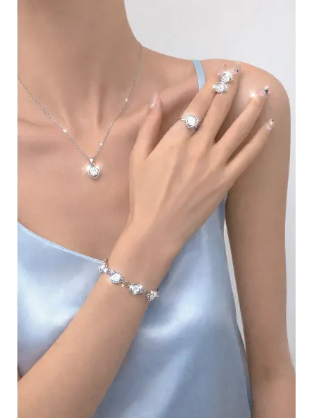 Divagio Комплект бижутерии сердечки серебристый с кристаллами