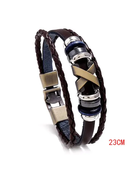 Braided Bracelets Браслет кожаный Х (Коричневый), 23 см
