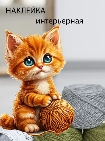 Подалирий Наклейка интерьерная котик с клубком
