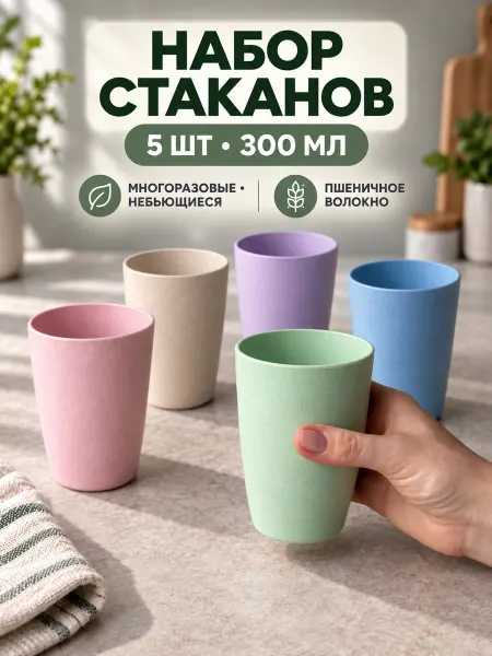 GREENKA ЭКОстаканы пластиковые для чая походные стаканы детям 300 мл
