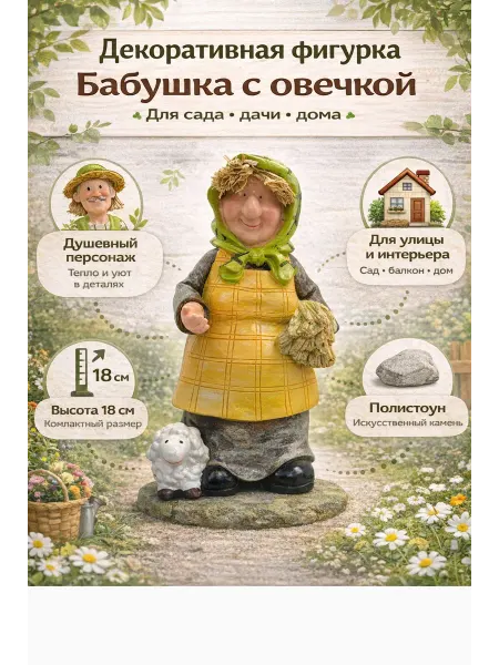 NDJ Статуэтка декоративная бабушка с овечкой, фигурка для дома