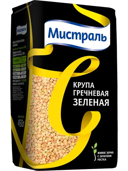 Крупа гречневая МИСТРАЛЬ зеленая высший сорт, 450г