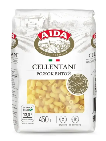 AIDA Макаронные изделия Cellentani Рожок витой 450г