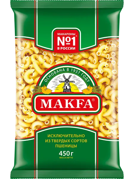 Макароны MAKFA Рожки гладкие высший сорт, 450г
