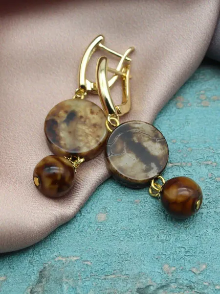 TE jewelry Серьги с коричневым камнем натуральным агатом "Чипо"