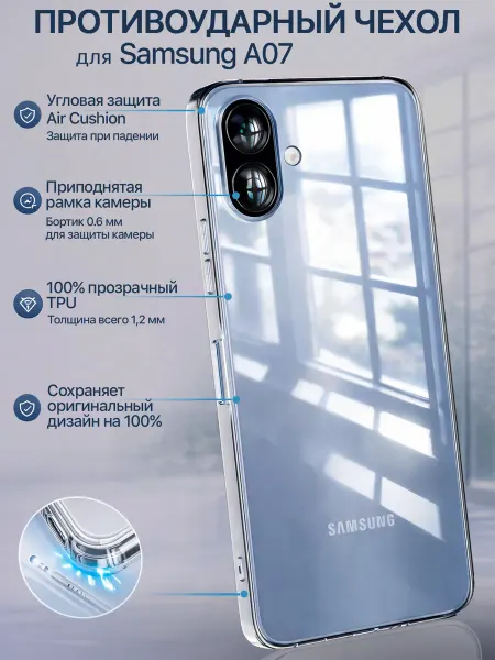 Мобимания Чехол на Samsung A07 4G прозрачный силиконовый