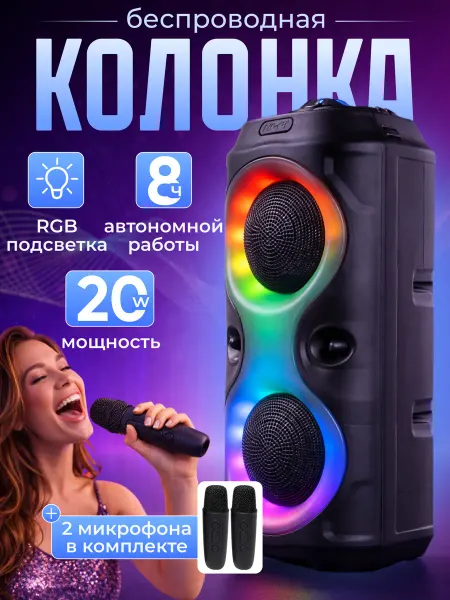 DREAMING HOUSE Колонка беспроводная bluetooth с 2 беспроводными микрофонами