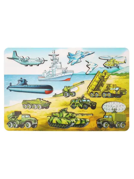 Нескучные игры Развивающая доска "Военная Техника" пазл рамка 13 деталей