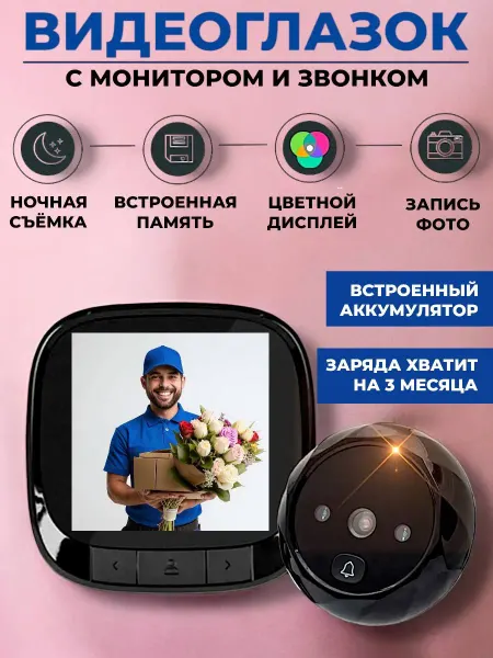 RuMir Видеоглазок для входной двери беспроводной с монитором