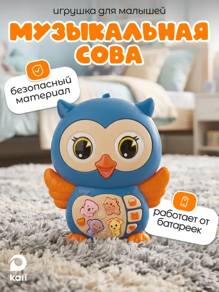 Kari Игрушка музыкальная Сова для ребенка 1, 2 года
