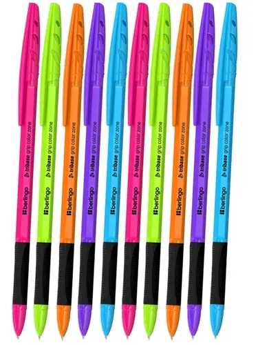Ручка шариковая 10 шт Bеrlingo Tribase Color Zone grip пишущий узел 0,7 мм цвет чернил синий