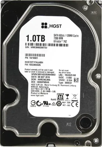 Western Digital 1 ТБ Внутренний жесткий диск, 3.5", 7200 об/мин, SATA III 6 Гбит/с (HUS722T1TALA604 (1W10001))