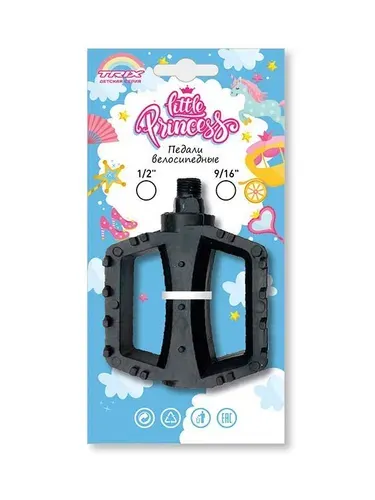 Педали детские TRIX Little Princess пластиковые, 100x80мм, резьба 916, с шипами, черные