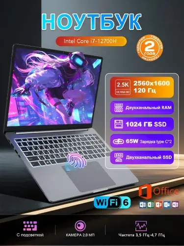 Ninkear N16 Pro 2.5K 120Гц Ультрабук для дизайна, офиса работы и учебы,Мощный Игровой ноутбук 16", Intel Core i7-12700H, RAM 16 ГБ, SSD 1024 ГБ, Intel Iris Xe Graphics, Windows Pro, (Двухканальная оперативная память,SSD), серый металлик, Русская раскладка